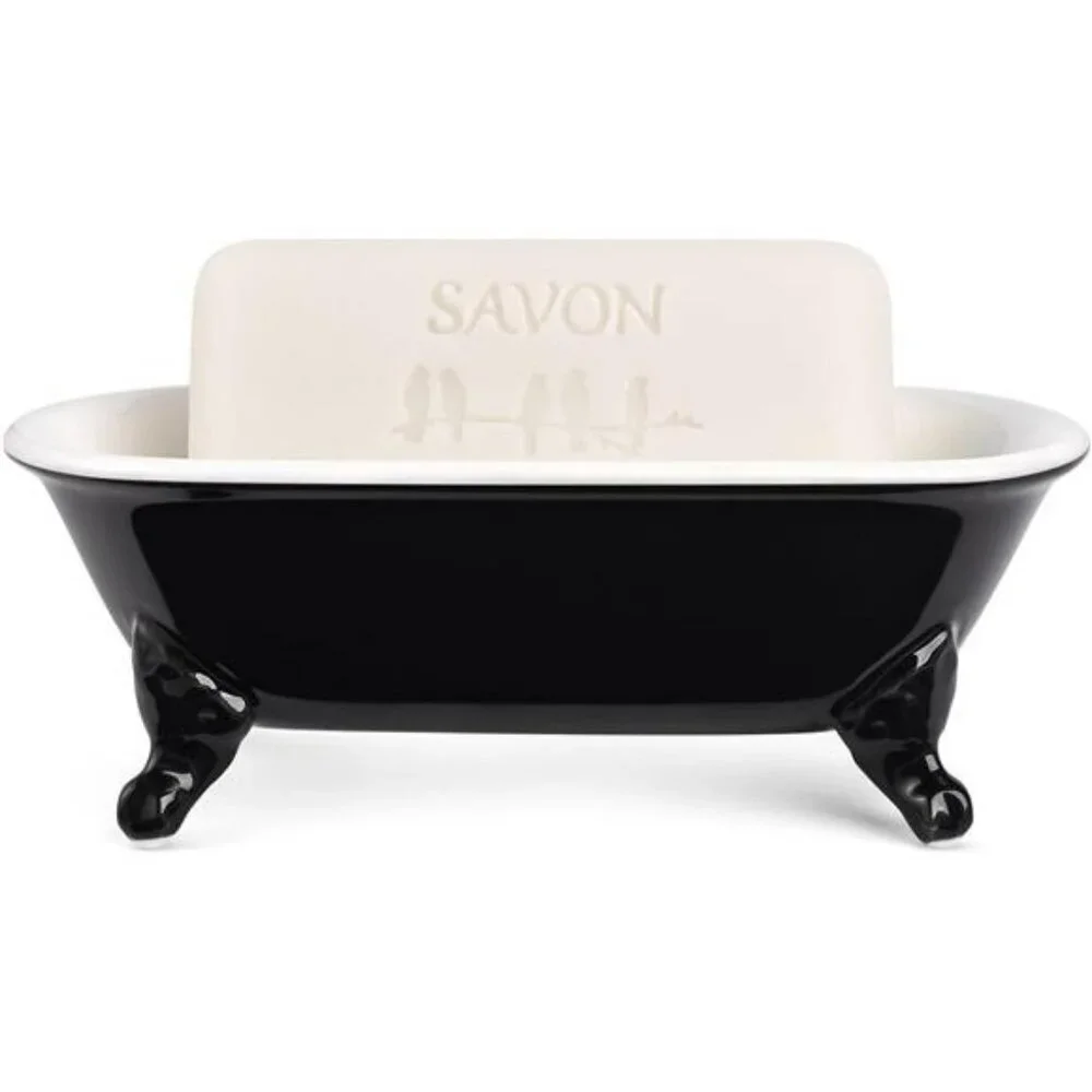 Ceramic Clawfoot Bathtub Soap Dish Tray Bathroom Kitchen Sponge Holder